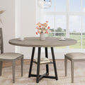 Garvee 47.2 in Round Dining Table for 4-6 People, Industrial Round Kitchen Table with Sturdy Metal Pedestal Base & Storage Shelf, Circle 4 Dinner Table for Dinner, Kitchen, Dining Room