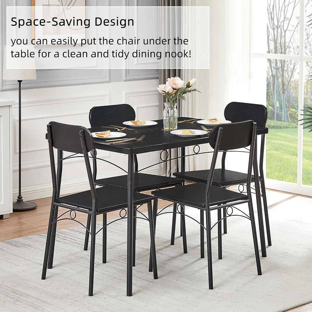 VECELO Dining Table Set for 4, 5 Piece Dinette with Chairs for Kitchen, Breakfast Nook and Small Space, Black