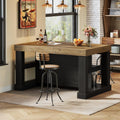 Tribesigns Bar Table, 55-Inch Counter Height Pub Table with Storage Shelves, High Top Kitchen Dining Table, Rectangle Wood Home Bar Unit for Dining Room, Bistro, Black and Brown