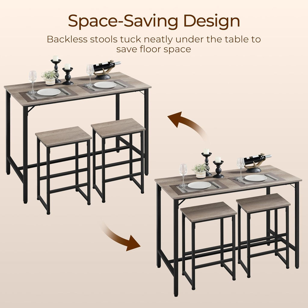 Yaheetech 3 Piece Dining Table Set, 47.5' Industrial Pub Table Set, Counter Height Kitchen Table with Bar Stools Set of 2, for Small Space, Apartment