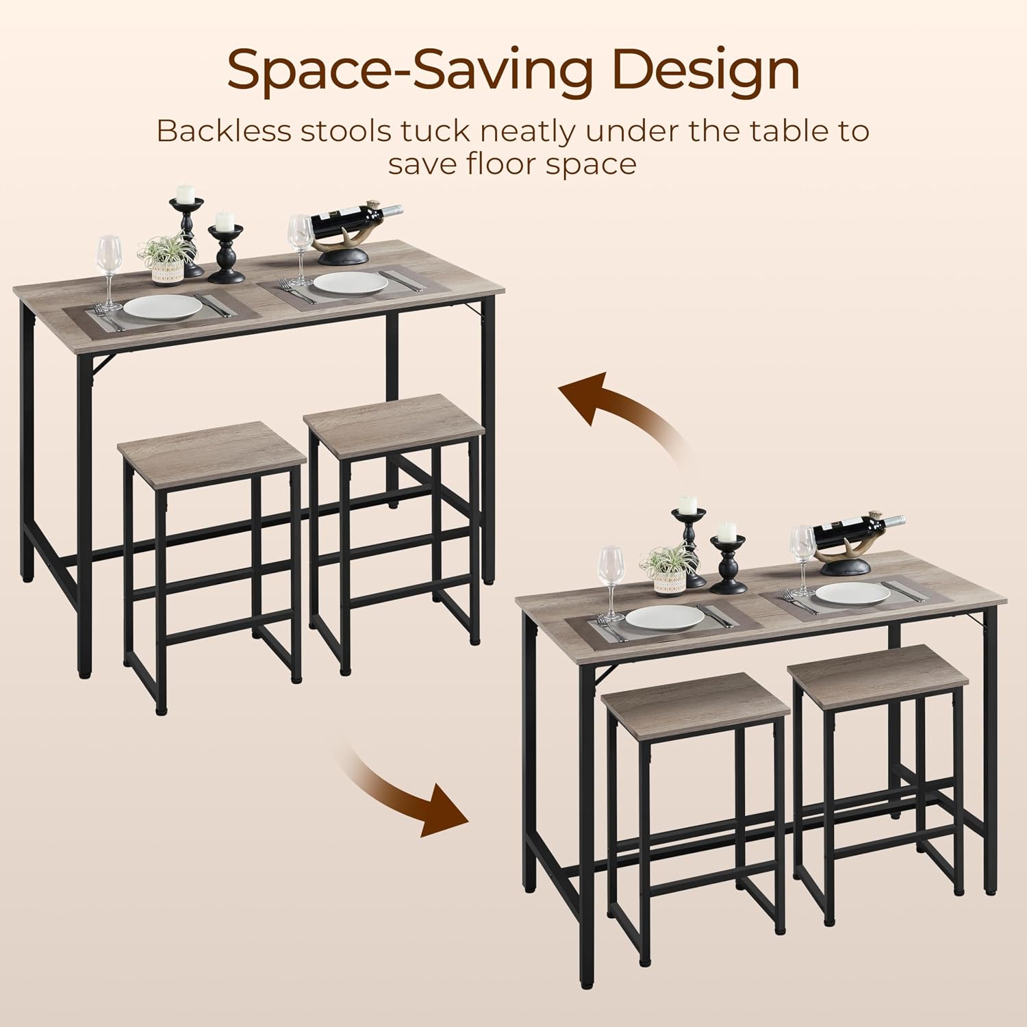 Yaheetech 3 Piece Dining Table Set, 47.5' Industrial Pub Table Set, Counter Height Kitchen Table with Bar Stools Set of 2, for Small Space, Apartment
