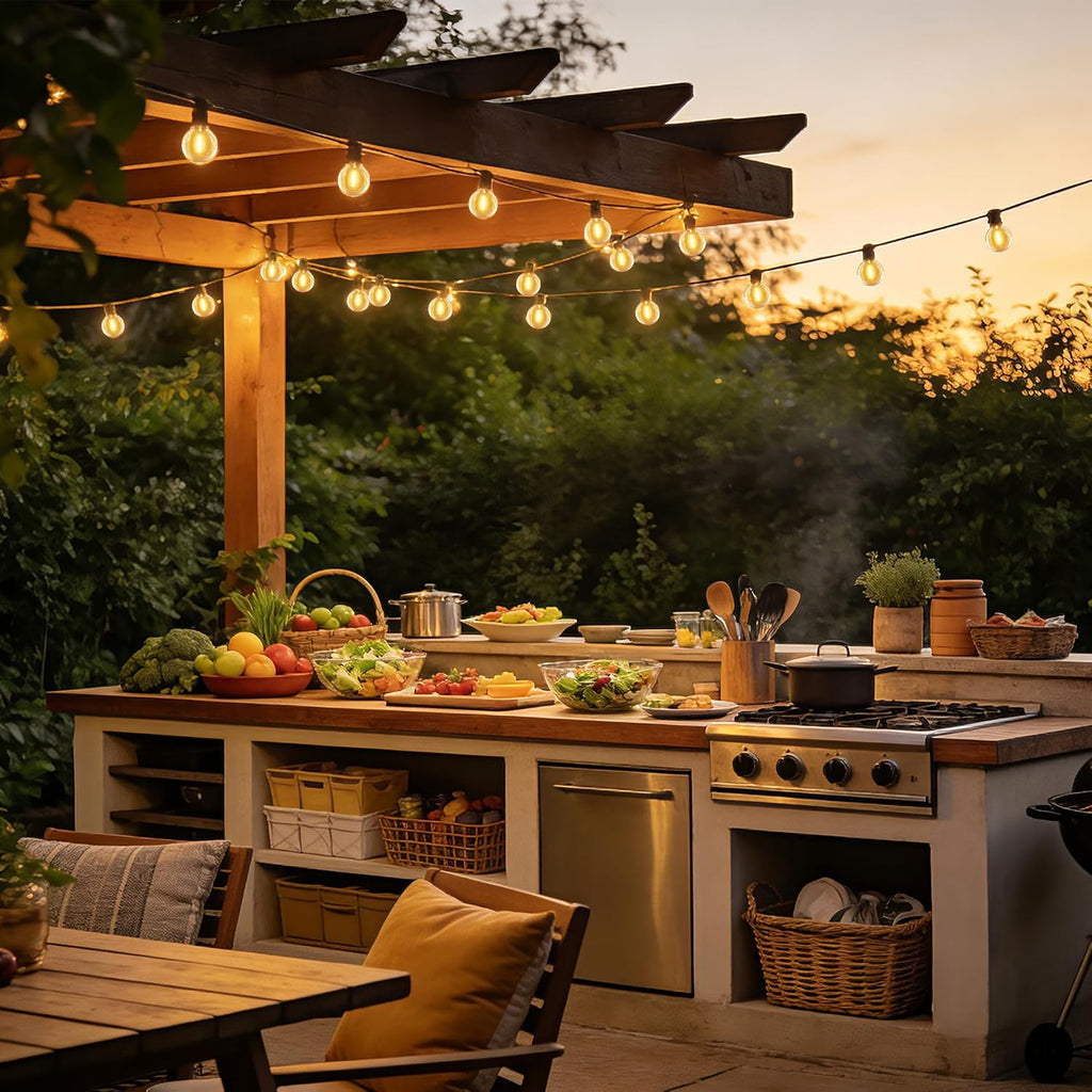 Outdoor-String-Lights-Patio-LED-Light-Outside 300FT Waterproof Dimmer Remote Outdoor Lighting with 3 Modes G40 Globe Plastic LED Bulbs Hanging Lights Connectable for Backyard Yard Porch Party