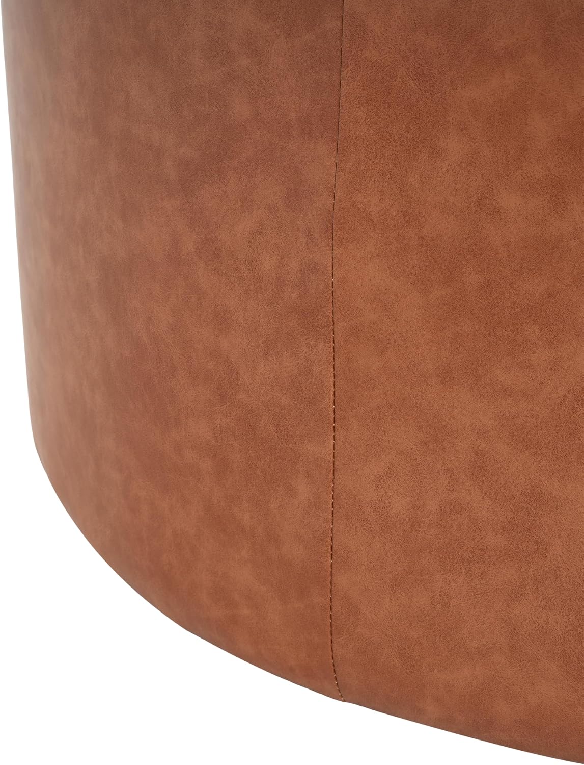 Christopher Knight Home GAVI PU Leather Ottoman Foot Stool, 30' Pouf Footstool Ottoman Seat, Upholstered Foot Chair, Round Footrest, Modern Side Table for Living Room Bedroom Home Decor, Cognac Brown
