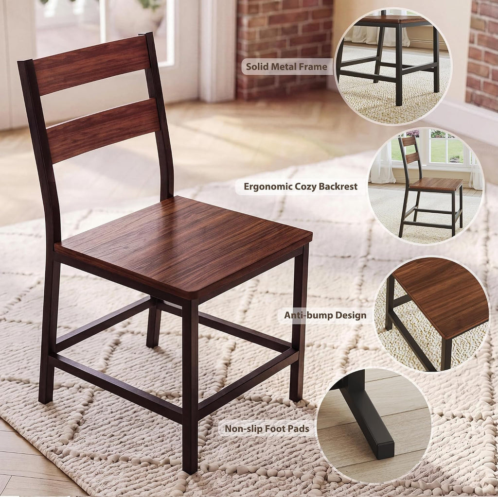 HUAHUU Extendable Dining Table Set for 4, Wood Kitchen Table with 4 Curved Backrest Chairs, Dining Room Table with MDF Board & Metal Frame, Saving Space for Small Apartment, Easy Assembly, Walnut