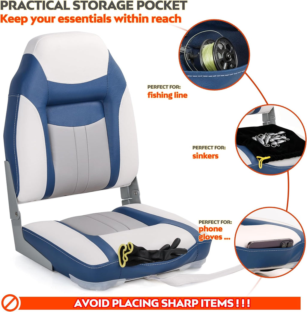 NORTHCAPTAIN S1 Deluxe A Pair of Marine High Back/Low Back Folding Fishing Boat Seat for Fishing, Bass/Jon/Pontoon Boat Chairs, 4 Mounting Screws Included