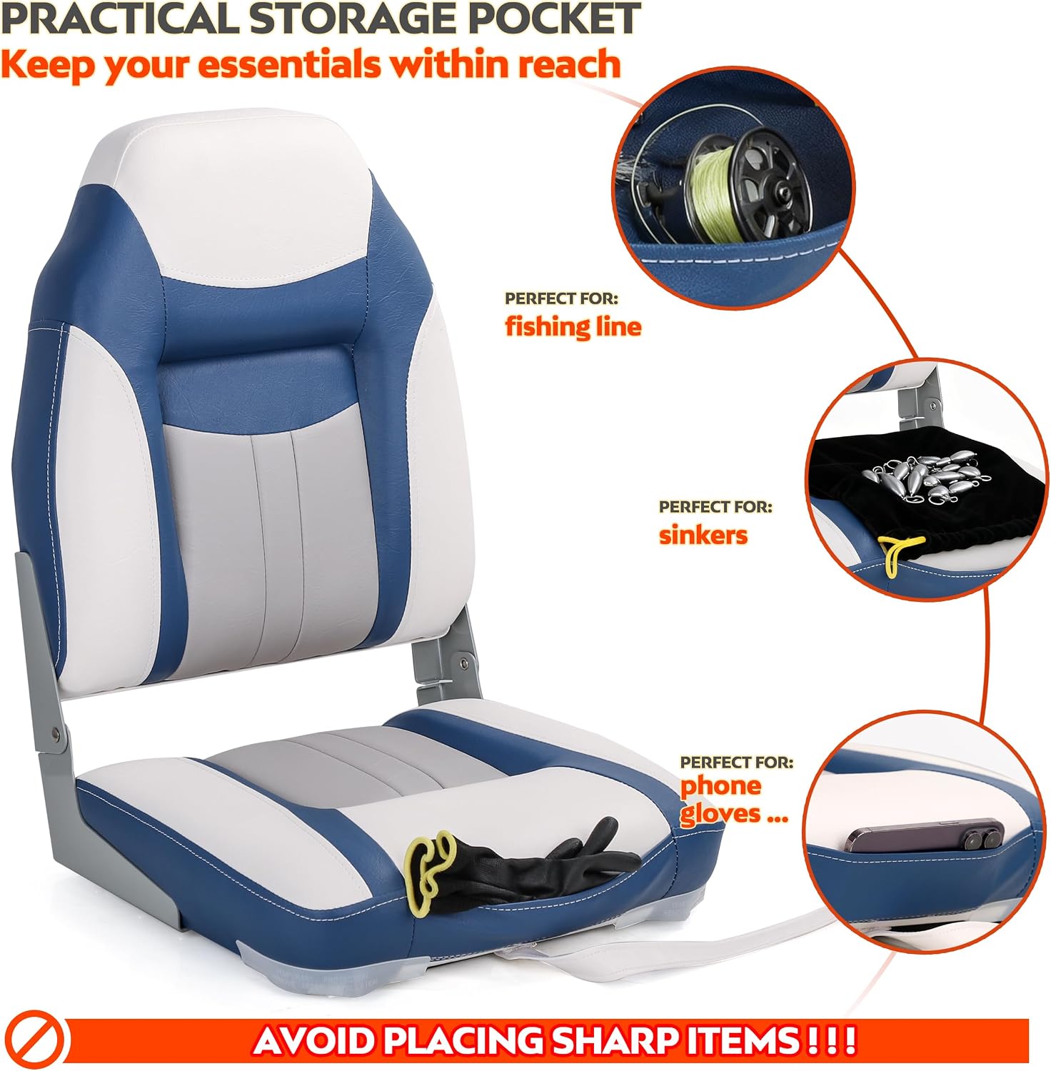 NORTHCAPTAIN S1 Deluxe A Pair of Marine High Back/Low Back Folding Fishing Boat Seat for Fishing, Bass/Jon/Pontoon Boat Chairs, 4 Mounting Screws Included