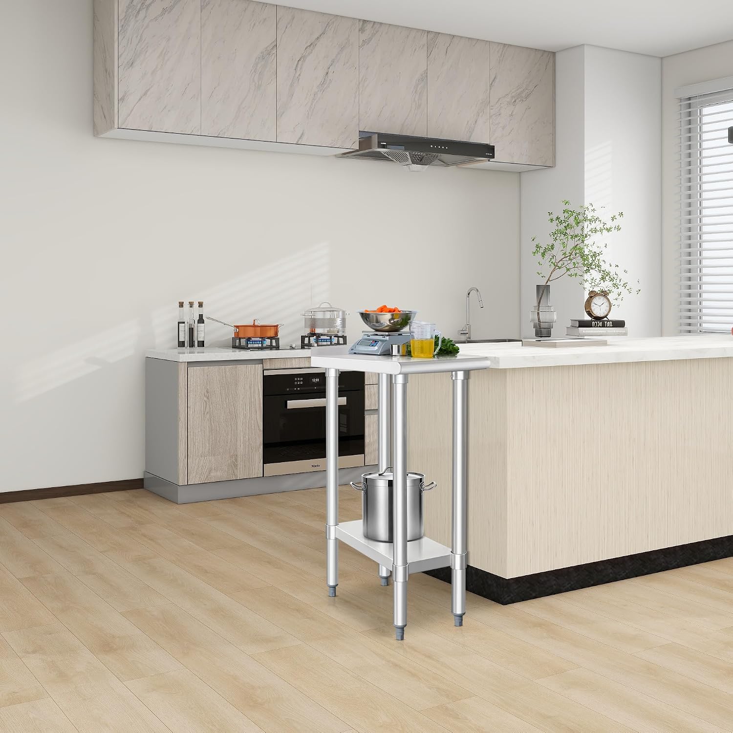 HARDURA Stainless Steel Commercial Work Table Prep Work Metal Table 24×12 Inches with Undershelf and 2' Backsplash Heavy Duty NSF 430 for Kitchen Food Prep