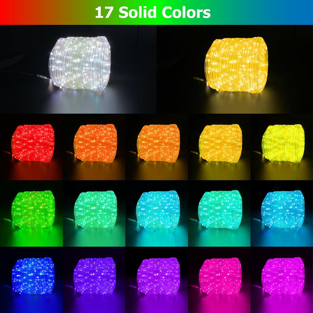 200ft LED Rope Lights for Outside, 25 Colors IP68 Waterproof, Dimmable Warm White RGB Outdoor String Lights, Red White Blue for Memorial Day Patriotic Decorations, Fairy Lights for Indoor Bedroom