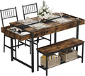 GarveeHome Dining Table Set for 4, Small Kitchen Table and 2 Chairs for 4 with Bench, Space Saving Kitchen Table Set with Storage Rack & Drawers, Breakfast Nook Rectangular Farmhouse Table Set, Retror