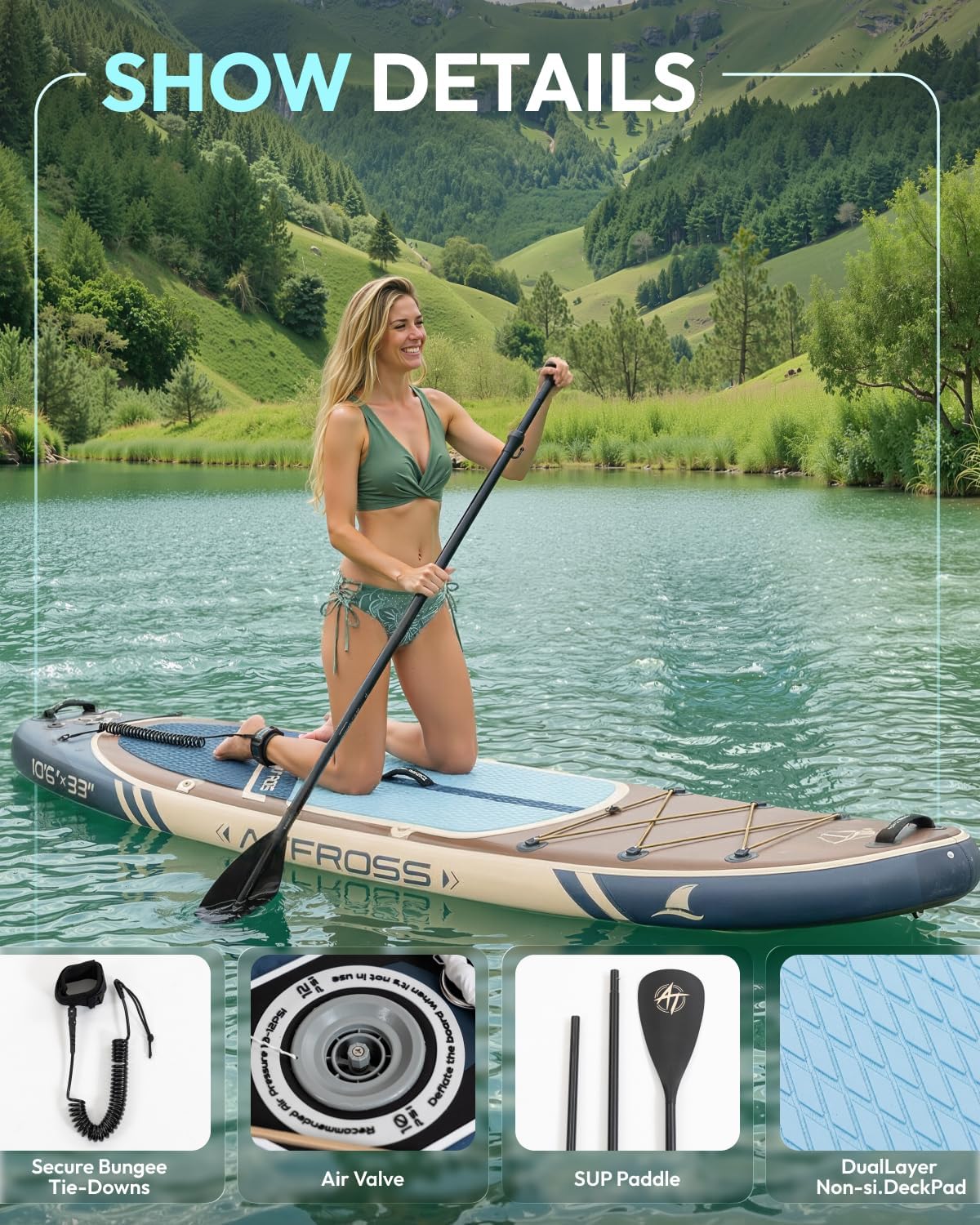 10'6''x33''Inflatable Stand Up Paddle Board, 400lbs Extra Wide Stand Up Paddleboard with Kayak Seat, Anti-Slip EVA Deck Premium SUP Accessories Kit, Non-Slip Stable Deck Boat