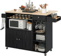 IRONCK Rolling Kitchen Island Cart with Drop-Leaf and Wine Rack, Microwave Rack Serving Cart on Wheels with Drawer & Shelves & Spice Rack & Cup Hanging, Black