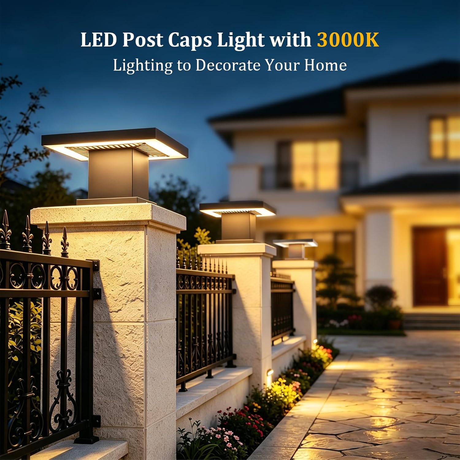 Outdoor Post Lights Modern 3000K LED Column Caps Lights Waterproof Outside Housing Pillar Lights Hard Wired Landscape Pathway Lamp Fence Deck Caps Lanterns For Gate Mailbox Pier Pedestal Lighting