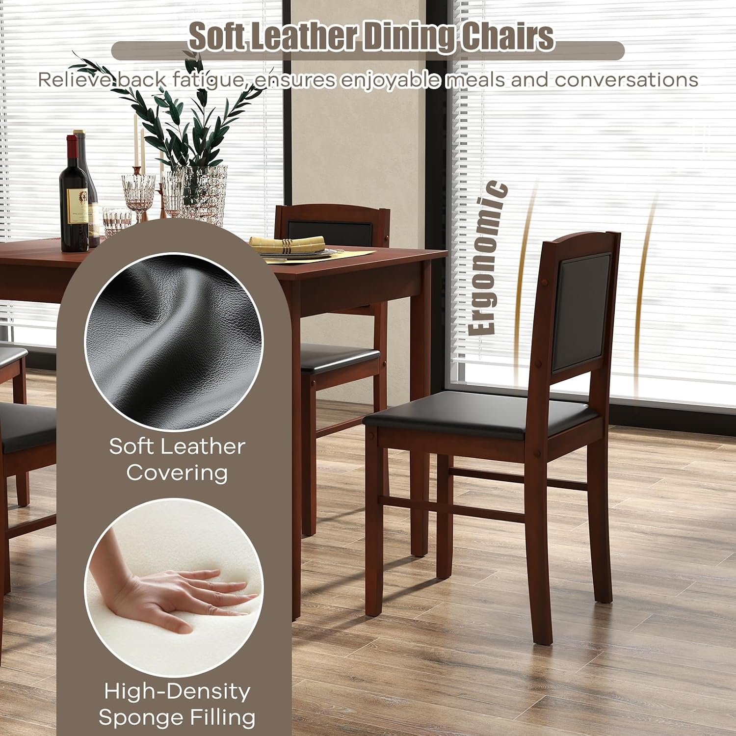 NAFORT 5 Piece Dining Table Set for 4, Farmhouse Solid Wood Kitchen Table Chairs Set of 4, Mid-Century Modern Dinette Set w/Upholstered Dining Chairs, 4 Seat Dining Room Table for Kitchen,Office