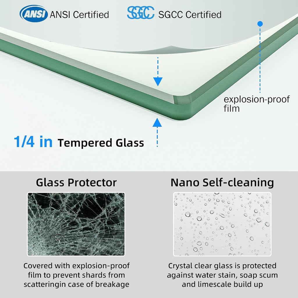 43-48' W x 70' H Upgraded Double Sliding Shower Door, Semi-Frameless Shower Door with Explosion-Proof Film and Nano Coating, 1/4' (6MM) SGCC Tempered Glass, Matte Black Finish