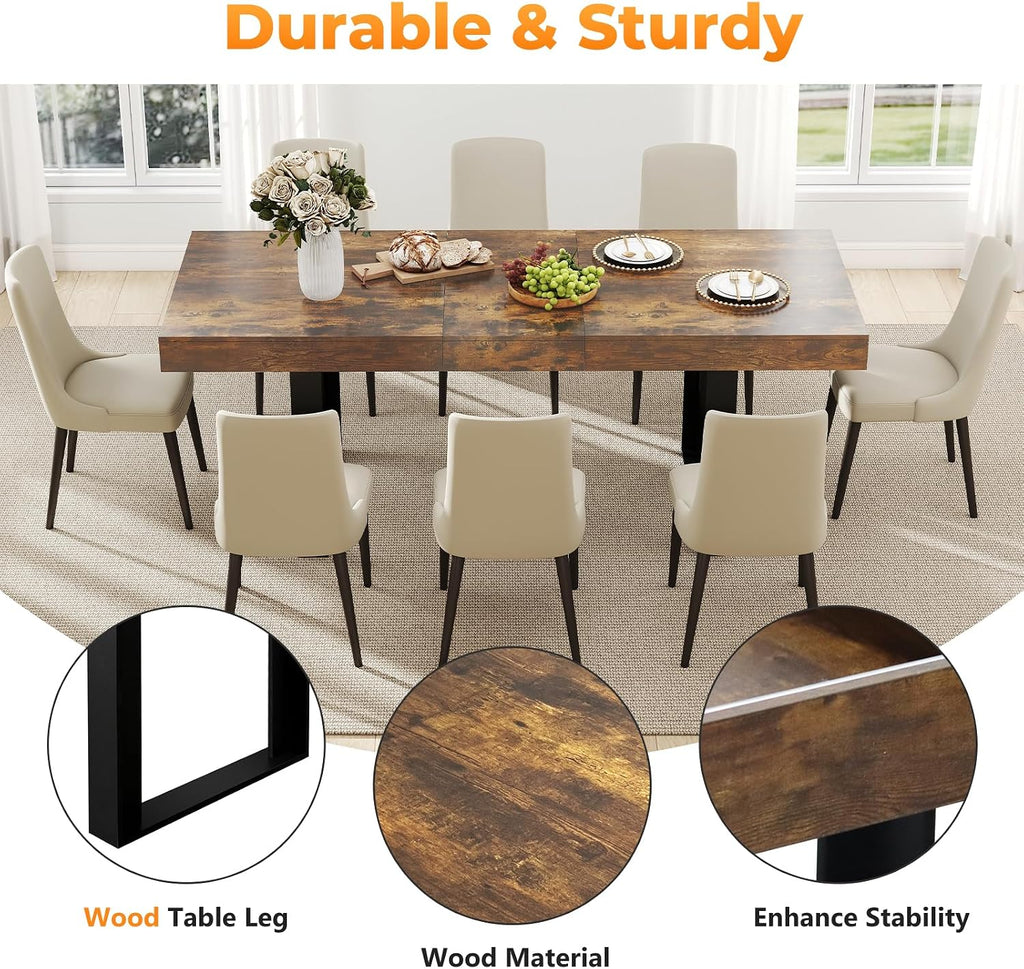 Zevemomo 63'-78.7' Rectangular Extendable Dining Table, 6-8 Extendable Dining Table, Conference Table, Kitchen Table with Slide Track, Tapered U-Shaped Wood Legs for Office, Living Room-Rustic Brown