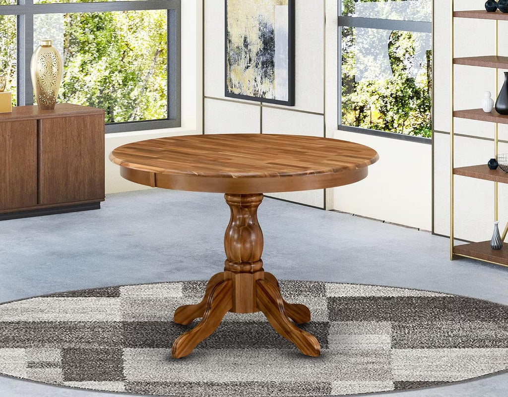 East West Furniture HBT-ANA-TP Hartland Modern Dining Table - a Round Kitchen Table Top with Pedestal Base, 42x42 Inch, Natural