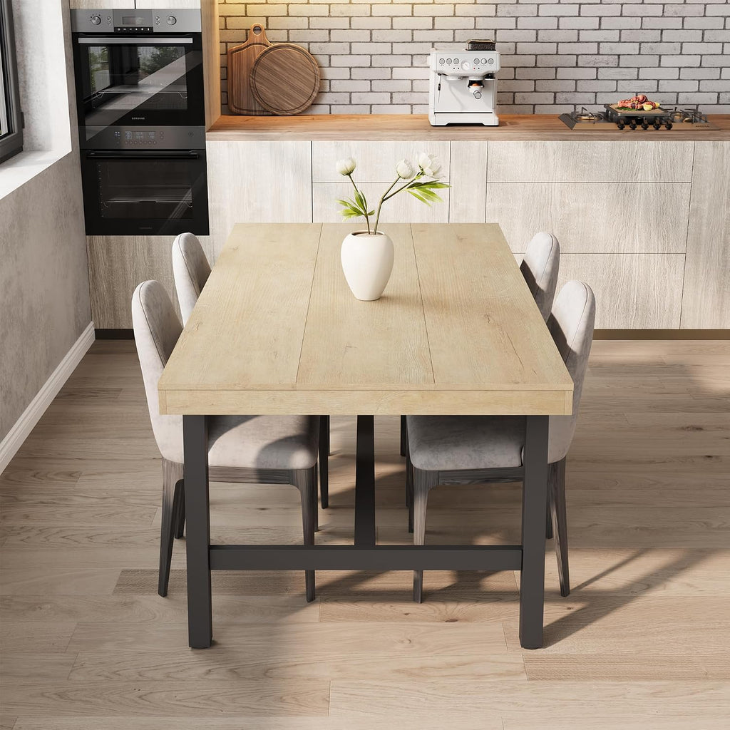 70' Large Dining Table for 6-8 People, Rustic Industrial Farmhouse Kitchen Table, Rectangle Wooden Dining Room Table with Heavy-Duty Metal Frame, Stable & Waterproof for Home, Kitchen, Dining Room