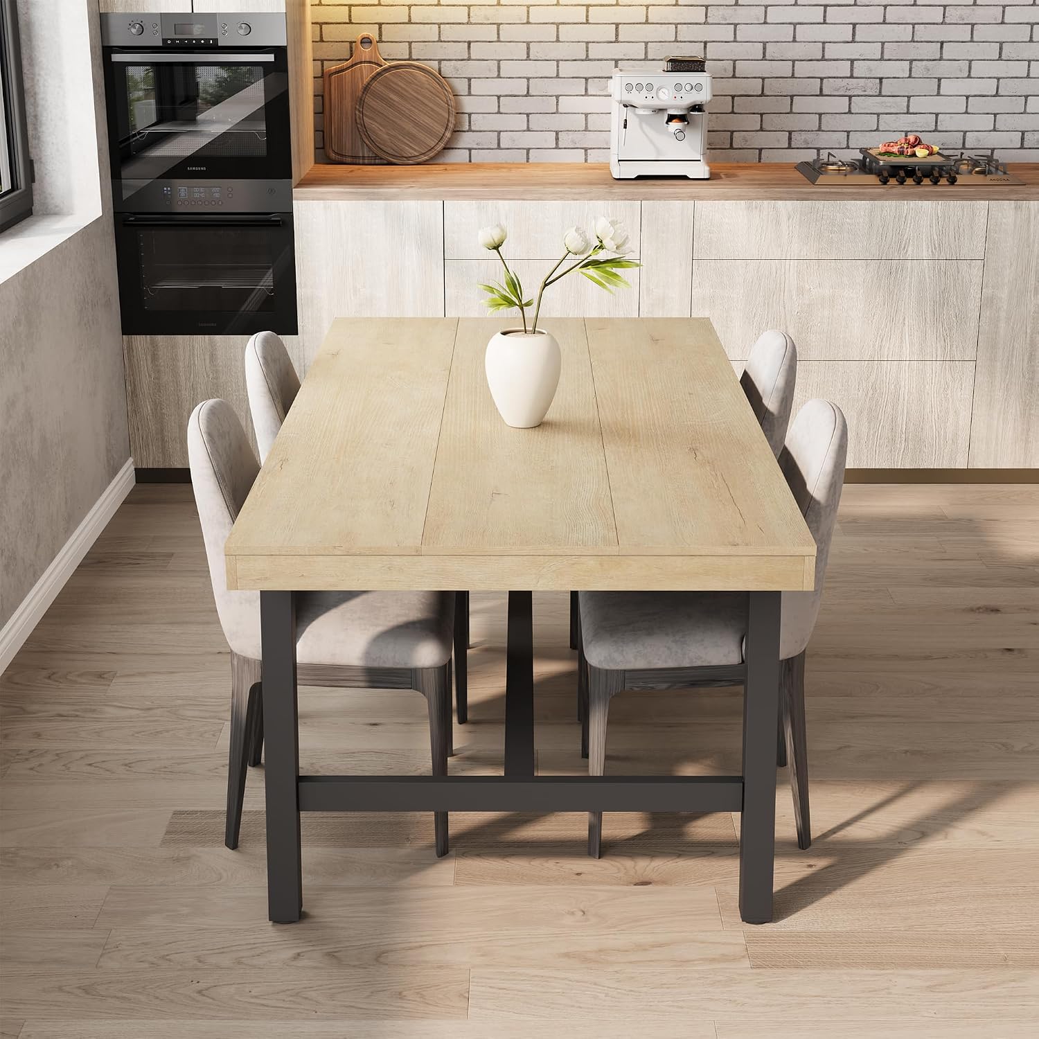 70' Large Dining Table for 6-8 People, Rustic Industrial Farmhouse Kitchen Table, Rectangle Wooden Dining Room Table with Heavy-Duty Metal Frame, Stable & Waterproof for Home, Kitchen, Dining Room