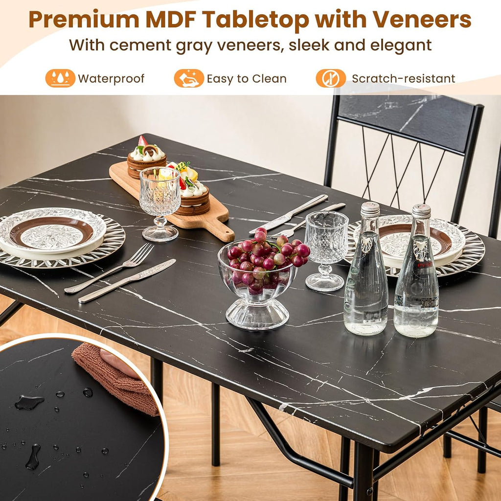 GOFLAME 5-Piece Dining Table Set for 4, Modern Kitchen Table and 4 Chairs with Metal Frame, Space-Saving Dinette Set for Dining Room, Living Room, Breakfast Nook, Small Space, Black