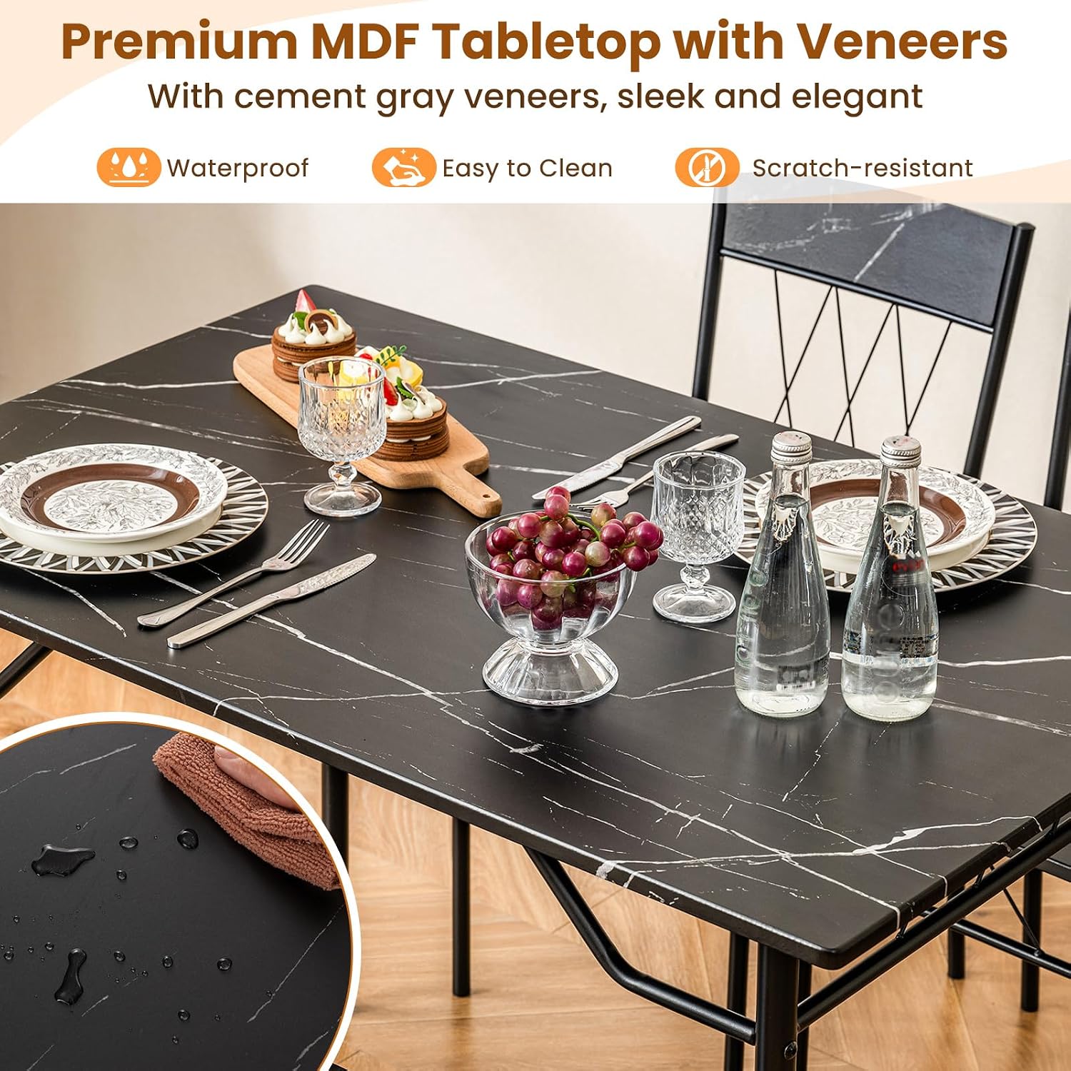 GOFLAME 5-Piece Dining Table Set for 4, Modern Kitchen Table and 4 Chairs with Metal Frame, Space-Saving Dinette Set for Dining Room, Living Room, Breakfast Nook, Small Space, Black