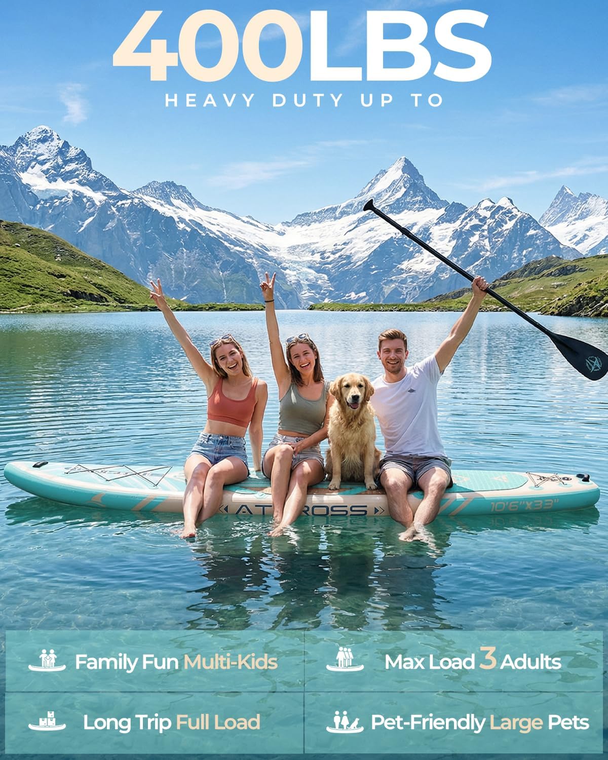 10'6''x33''Inflatable Stand Up Paddle Board, 400lbs Extra Wide Stand Up Paddleboard with Kayak Seat, Anti-Slip EVA Deck Premium SUP Accessories Kit, Non-Slip Stable Deck Boat