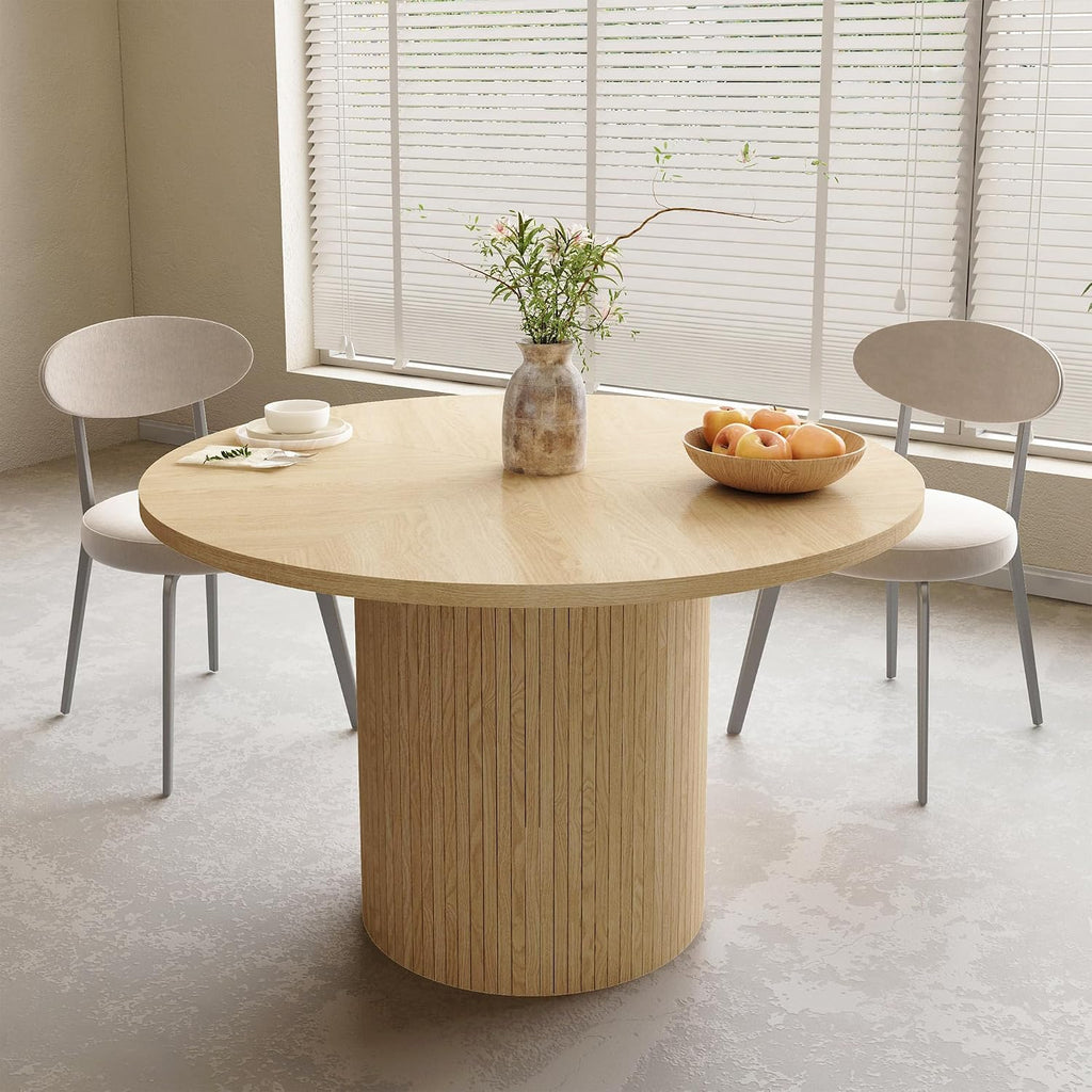 weselon Round Dining Table for 4, Modern Farmhouse Kitchen Table, 47 Inch Small Circle Dining Tables with Wood Strip Base for Kitchen Living Room (Natural)