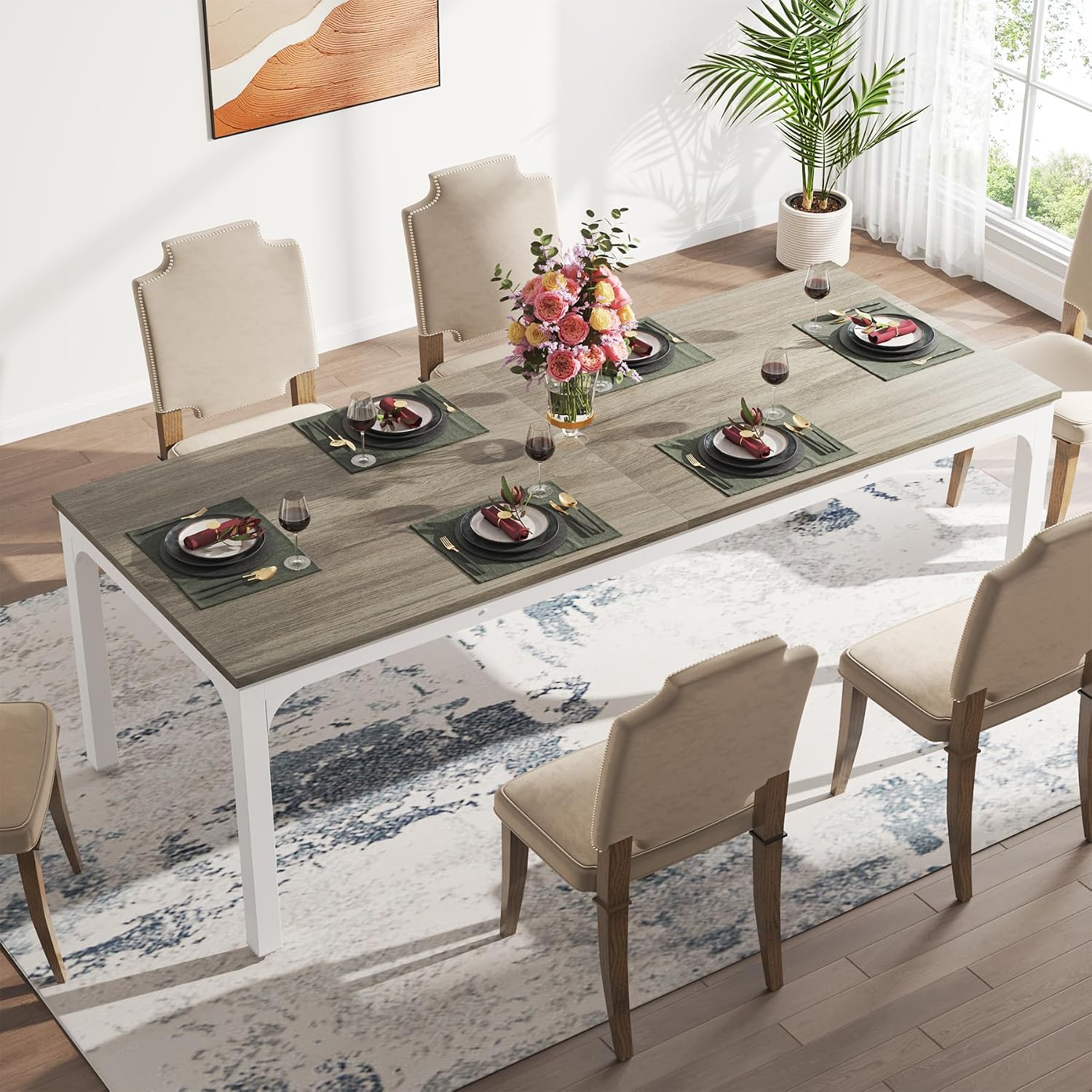 Tribesigns Dining Table for 8, 78-Inch Large Narrow Long Rectangular Kitchen Dinner Table, 8 Seat Rustic Wood Dining Table for Dining Room