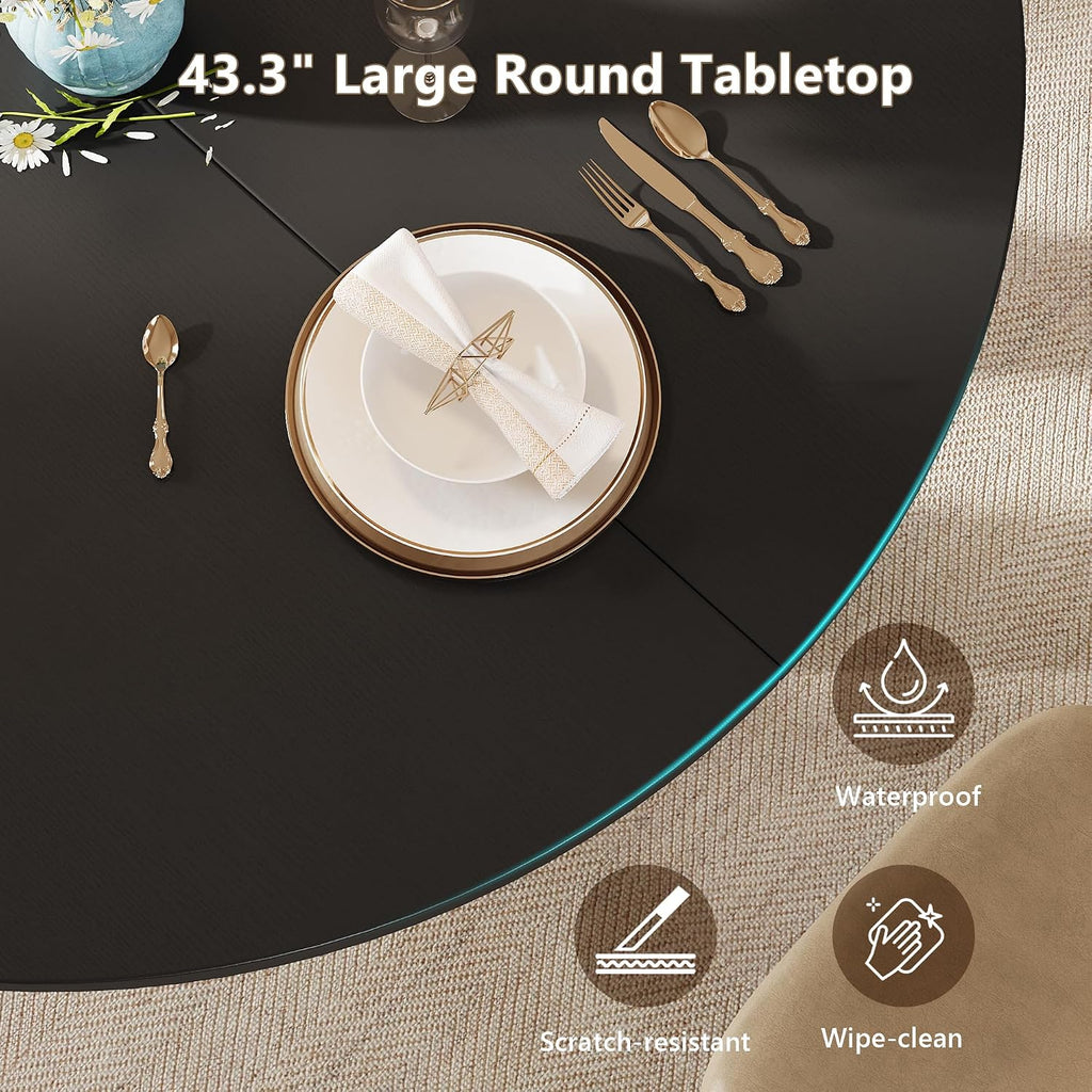 Einhomn 59' Extendable Round Dining Table for 6-8, Kitchen Table with Sturdy Double Arc Base & Backboard Clasp Desktop, Mid-Century Modern Dinner Table, Kitchen Dining Room, Space Saving, Black