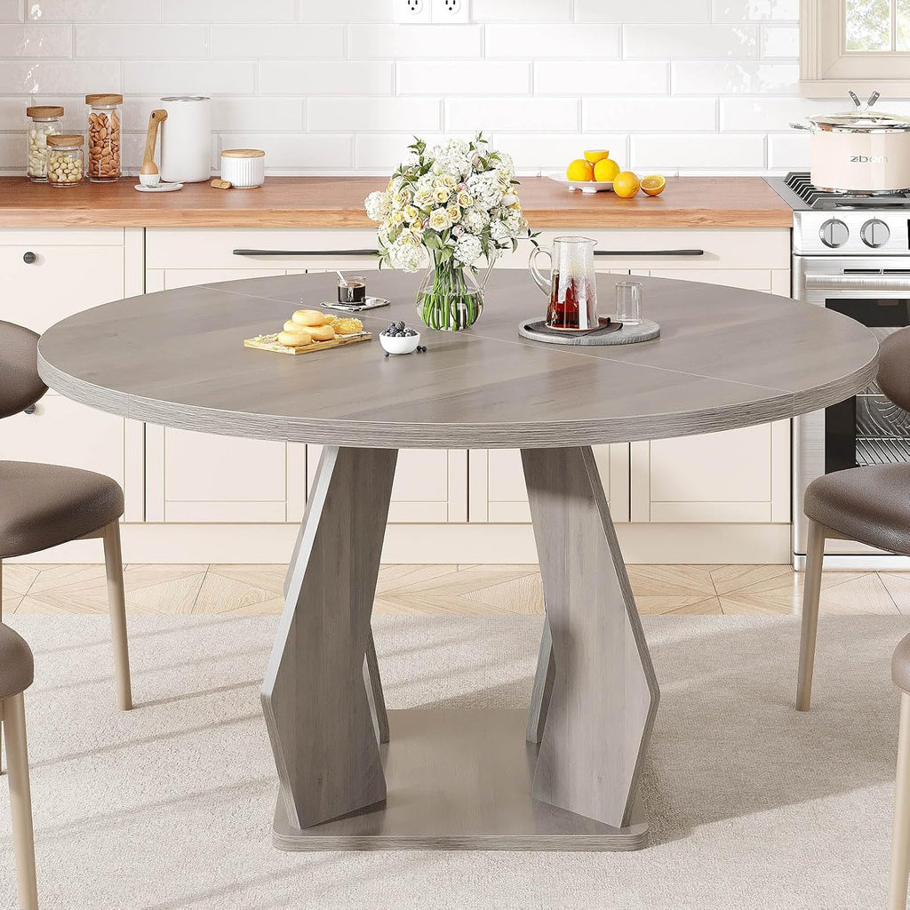 IBF Round Dining Table,Farmhouse Pedestal Dining Tables for 4 to 6,Grey Dining Table for Kitchen and Living Room,47 Inch Dinner Tables for Office,Apartment,Dining Room