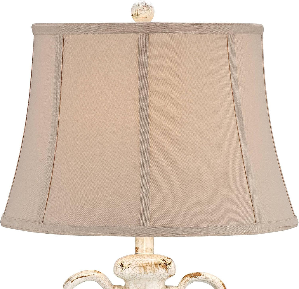 Regency Hill Isabella Rustic Country Cottage Core Table Lamp 27' Tall with Dimmer and USB Charging Port Ivory Crackled Ceramic Beige Bell Shade for Bedroom Living Room House Home Bedside Nightstand