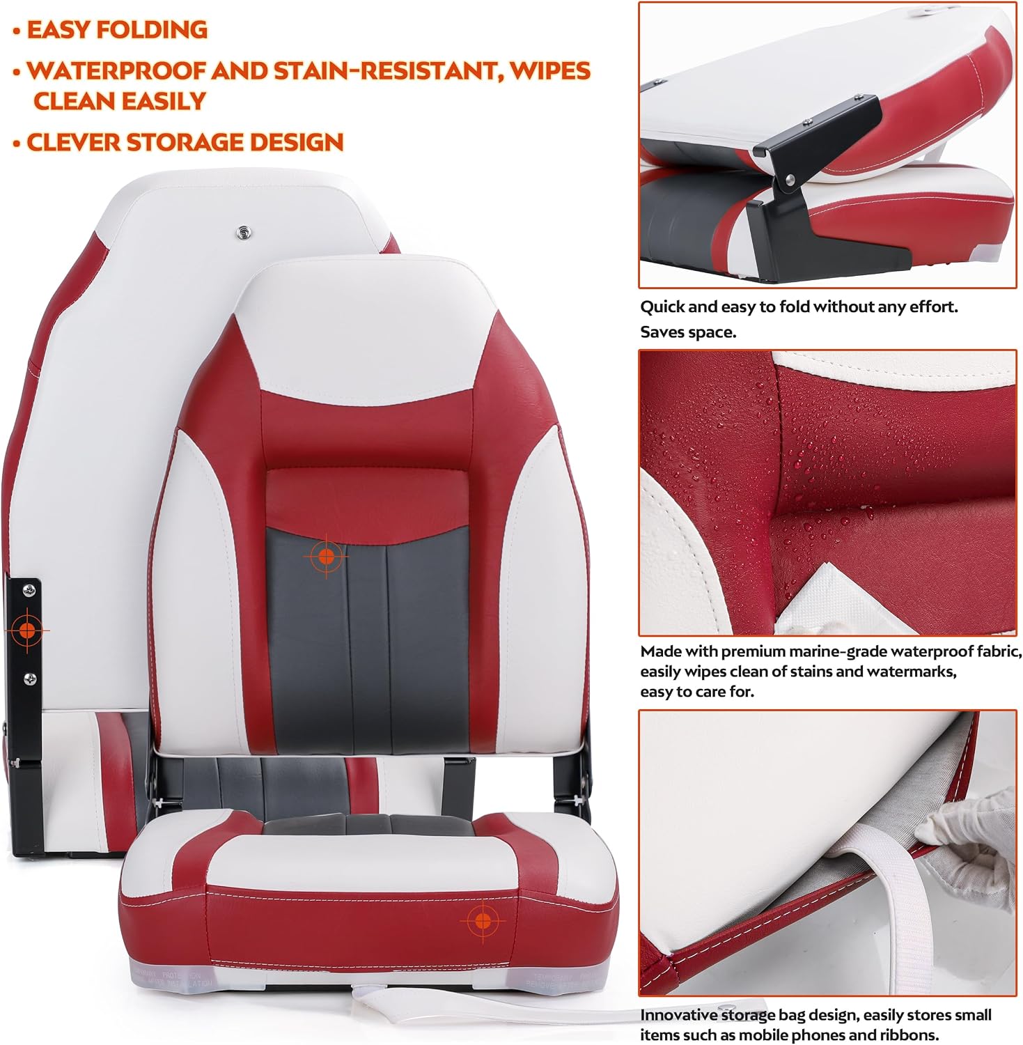 NORTHCAPTAIN S1 Deluxe A Pair of Marine High Back/Low Back Folding Fishing Boat Seat for Fishing, Bass/Jon/Pontoon Boat Chairs, 4 Mounting Screws Included
