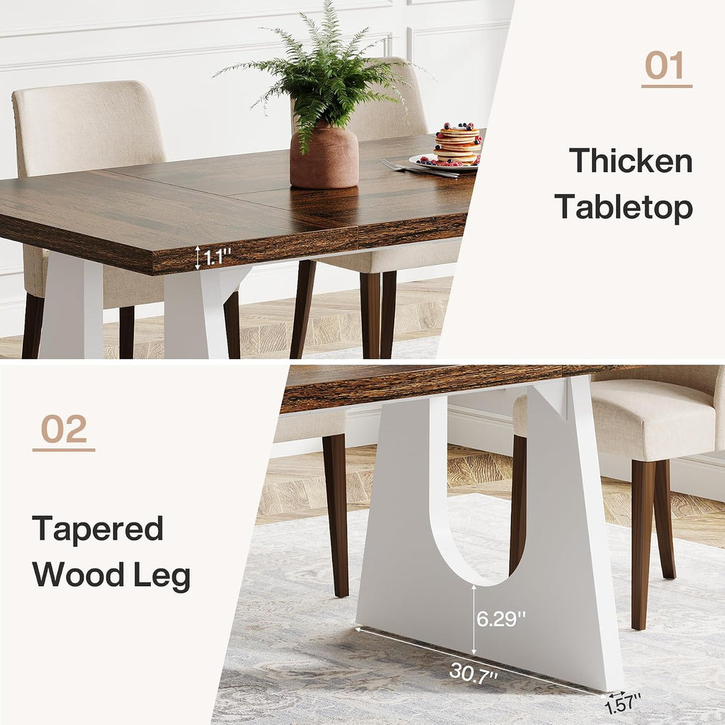 Tribesigns Large Dining Table for 6-8 People, 70.9' Wood Rustic Rectangular Table with White Wooden Legs, Farmhouse Center Kitchen Table for Dining Room, Living Room, Home Furniture (Brown & White)