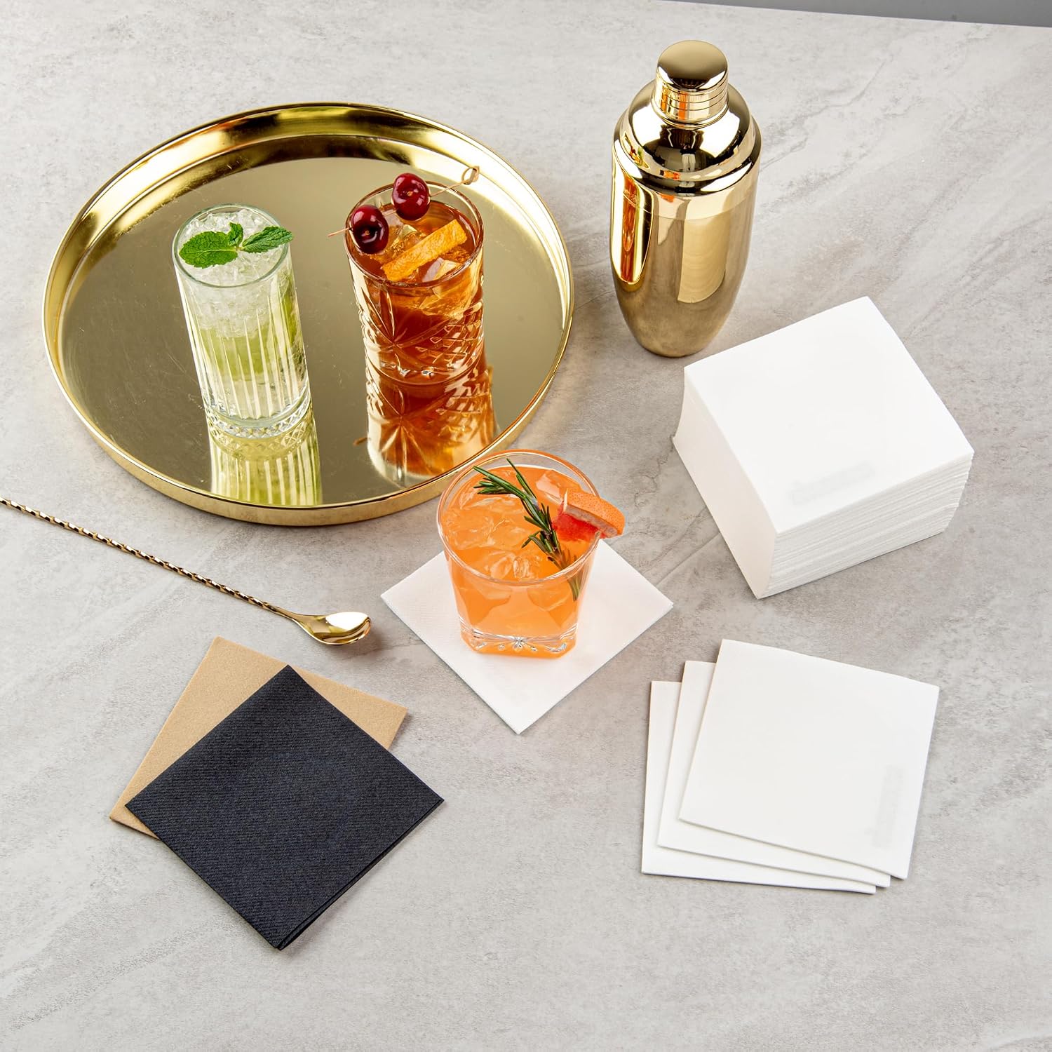 Restaurantware Luxenap 9.5 X 9.5 Inch Linen-Feel Cocktail Napkins 1600 Paper Napkins - ¼ Fold Air-Laid White Paper Table Napkins Disposable For Kitchens And Tables