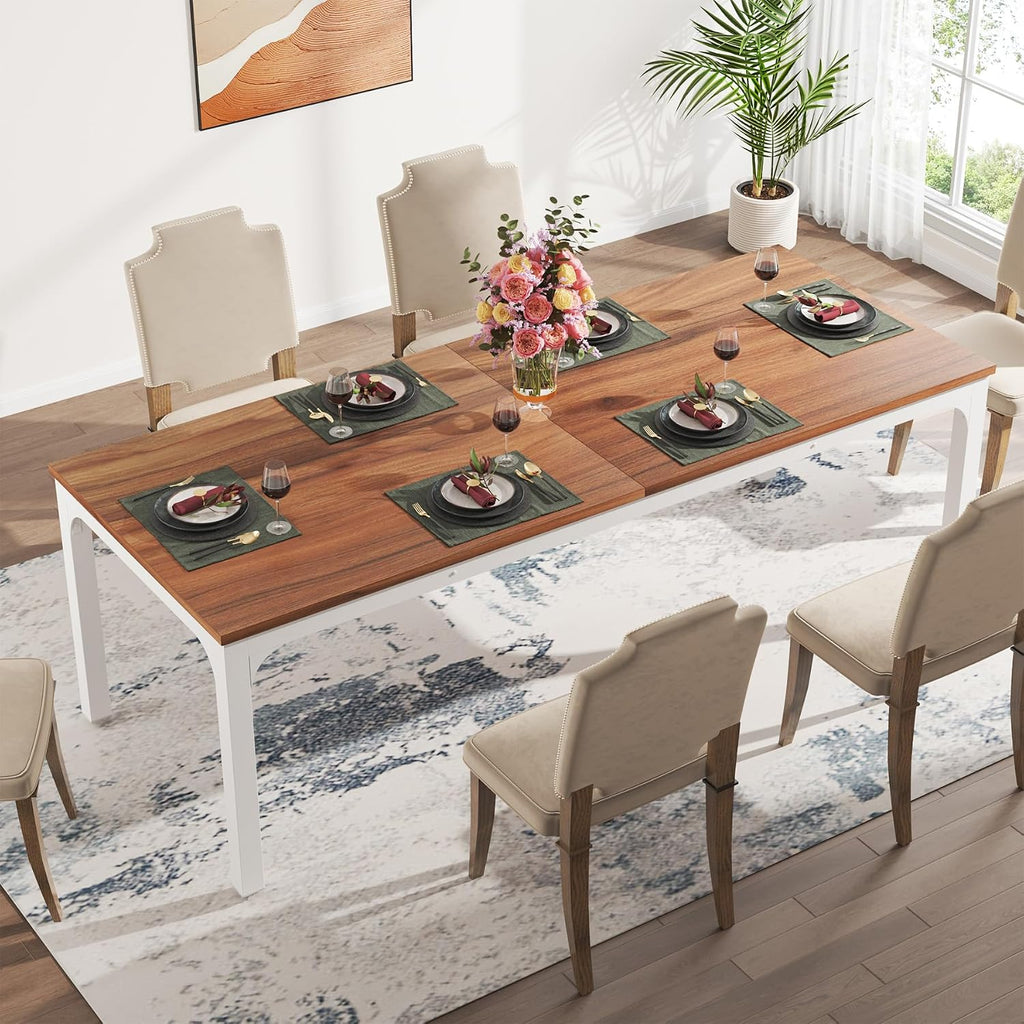 Tribesigns 78-Inch Long Dining Table for 6-8 People, Narrow Rectangular Dinner Table, 8 Seat Rustic Wood Kitchen Furniture for Dining Room (Only Table) (Walnut)