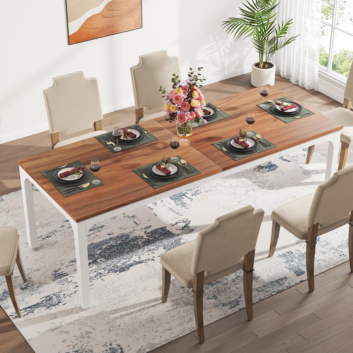 Tribesigns 78-Inch Long Dining Table for 6-8 People, Narrow Rectangular Dinner Table, 8 Seat Rustic Wood Kitchen Furniture for Dining Room (Only Table) (Walnut)