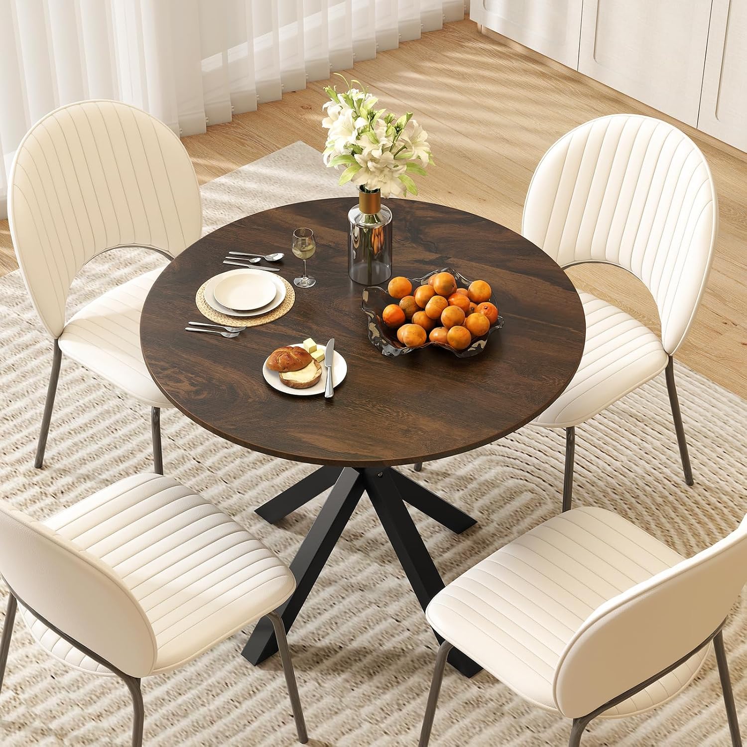 Giantex 36' Round Dining Table for 4, Farmhouse Kitchen Table with Rubber Wood Legs, Adjustable Foot Pads, Dining Room Tables for Dinette, Small Space, Dinner, Living Room, Restaurant, Espresso