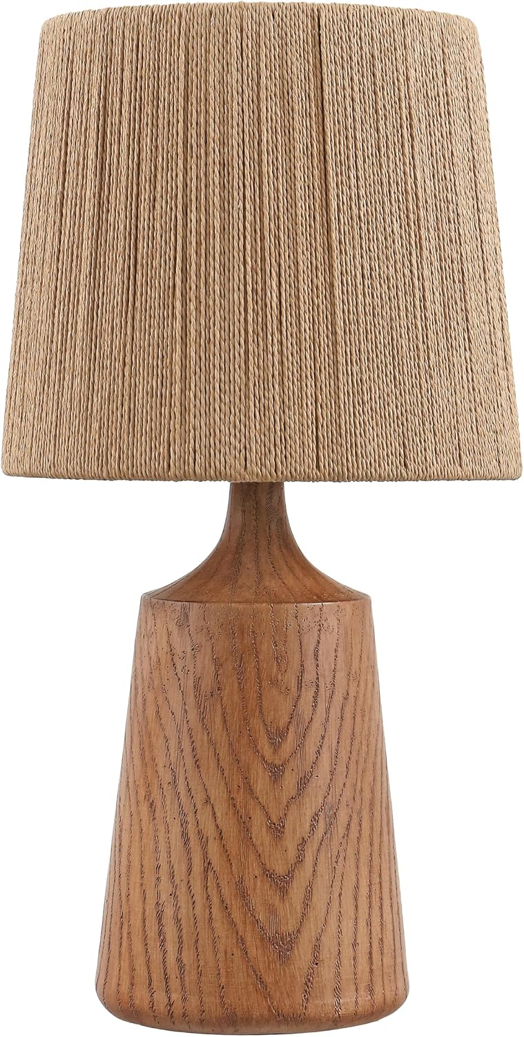 JONATHAN Y 22.25' Brown Wood Finish Classic Cottage Table Lamp for Bedroom, Tapered Resin Body with Brown Paper Rope Shade, LED Bulb Included JYL9201A
