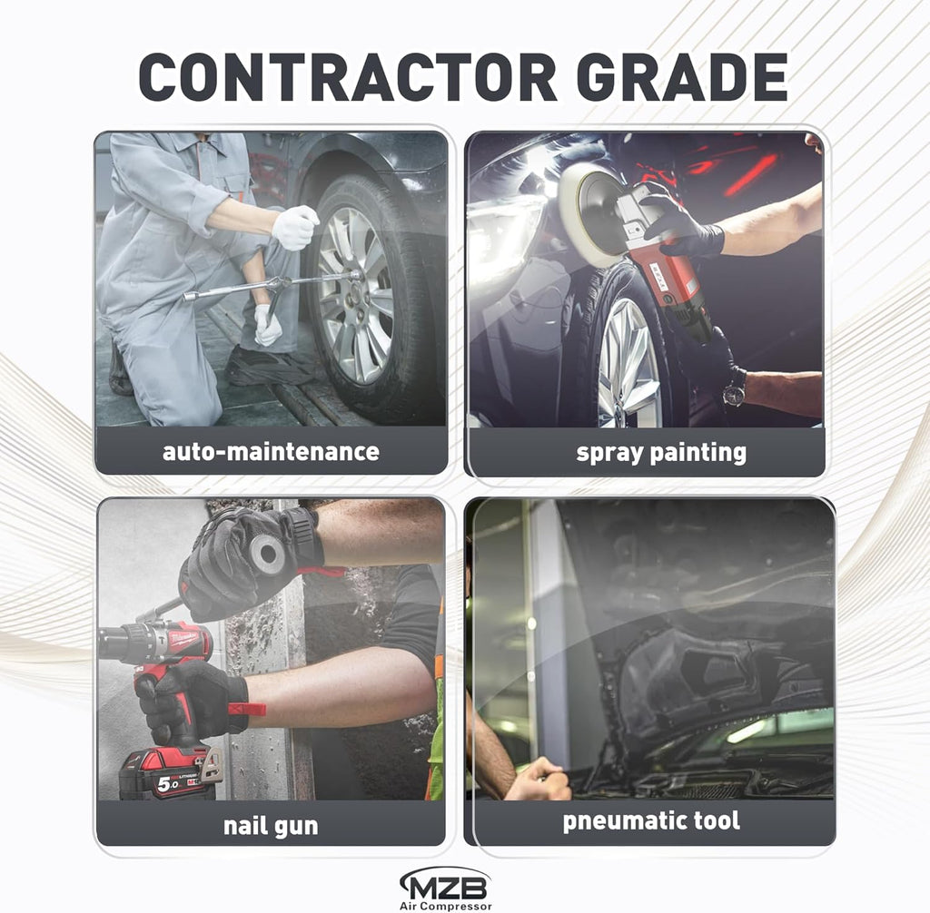 MZB 2.4 Gallon Ultra Quiet Air Compressor 110V/60Hz 1.2HP 5.65CFM, MAX 115PSI Steel Tanks Oil-Free 70dB Noise Level Air Compressor for Spray Painting, Auto Repair, Carpentry Decoration