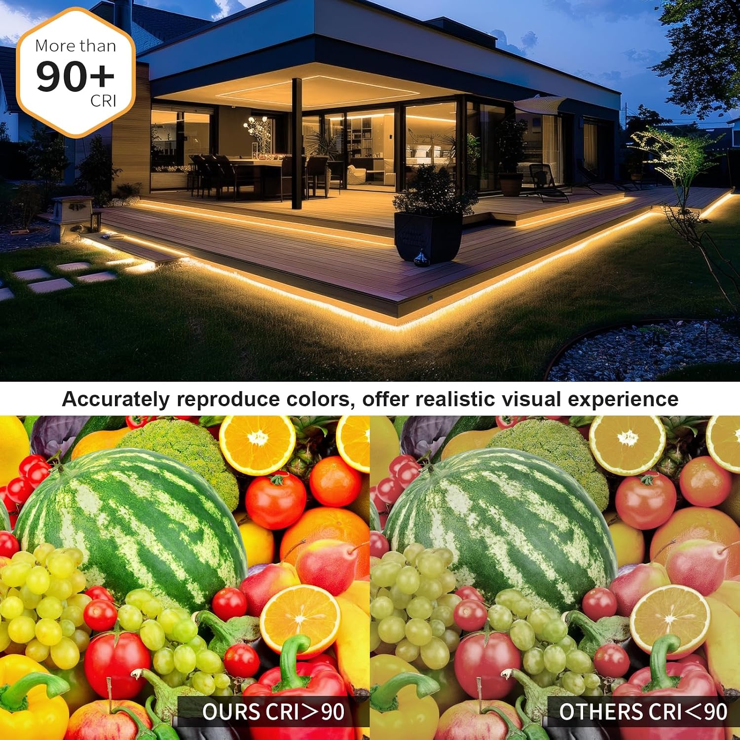 100ft COB Outdoor LED Strip IP67 Waterproof, 3000K Warm Whit DC24V Flexible LED Rope Strips with Remote & App Control Dimmable, DIY Lighting for Indoor, Outdoor, Garden, Patio（2 Rolls）