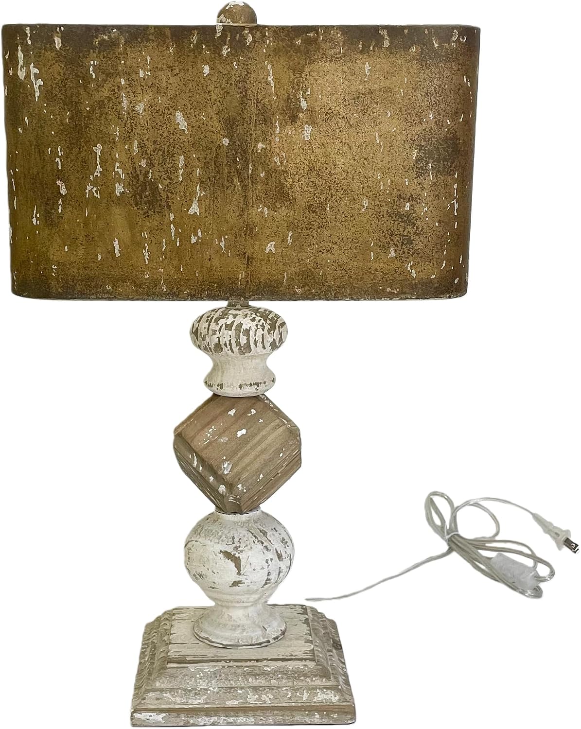 French Country Table Lamp, 21 Inch Rustic Distressed Wood Base with Metal Shade, Vintage Farmhouse Accent Lamp for Bedroom or Living Room