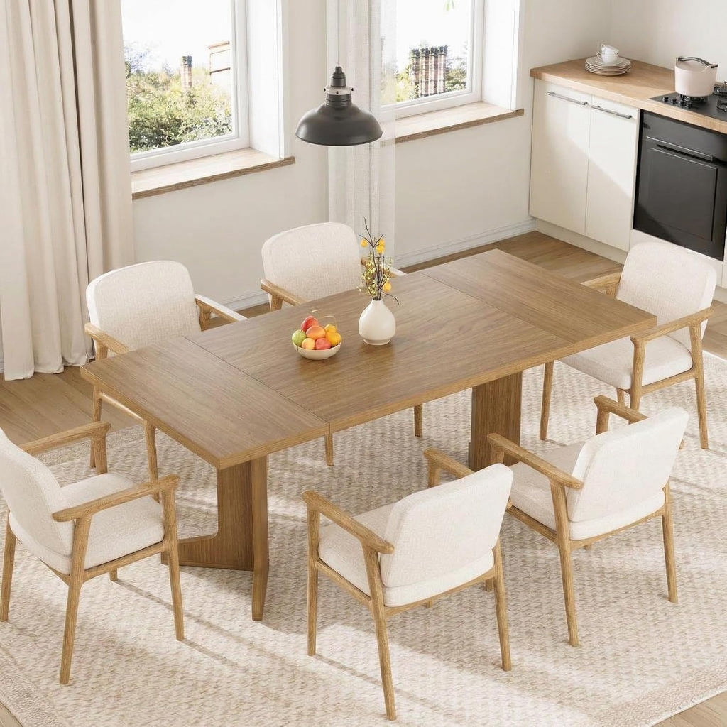 Garvee 71' Large Dining Table for 6 to 8 People, Modern Dinner Table with Unique Wooden Legs, Rectangle Dining Table for Kitchen, Dining Room & Living Room, Oak