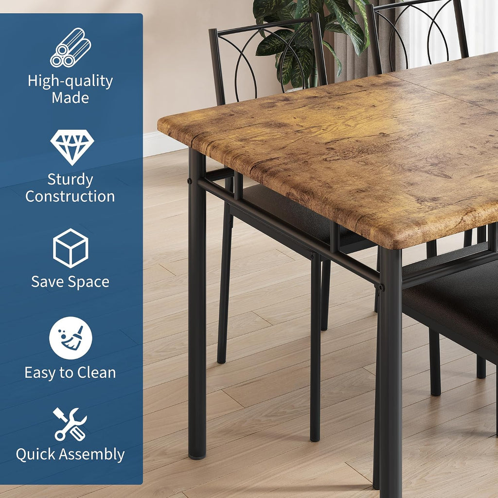 Garvee Dining Table Set for 4, Small Kitchen Table with Upholstered Chairs, Farmhouse Wood Dining Table Chairs for Kitchen Room, Small Spaces, Apartment, Brown