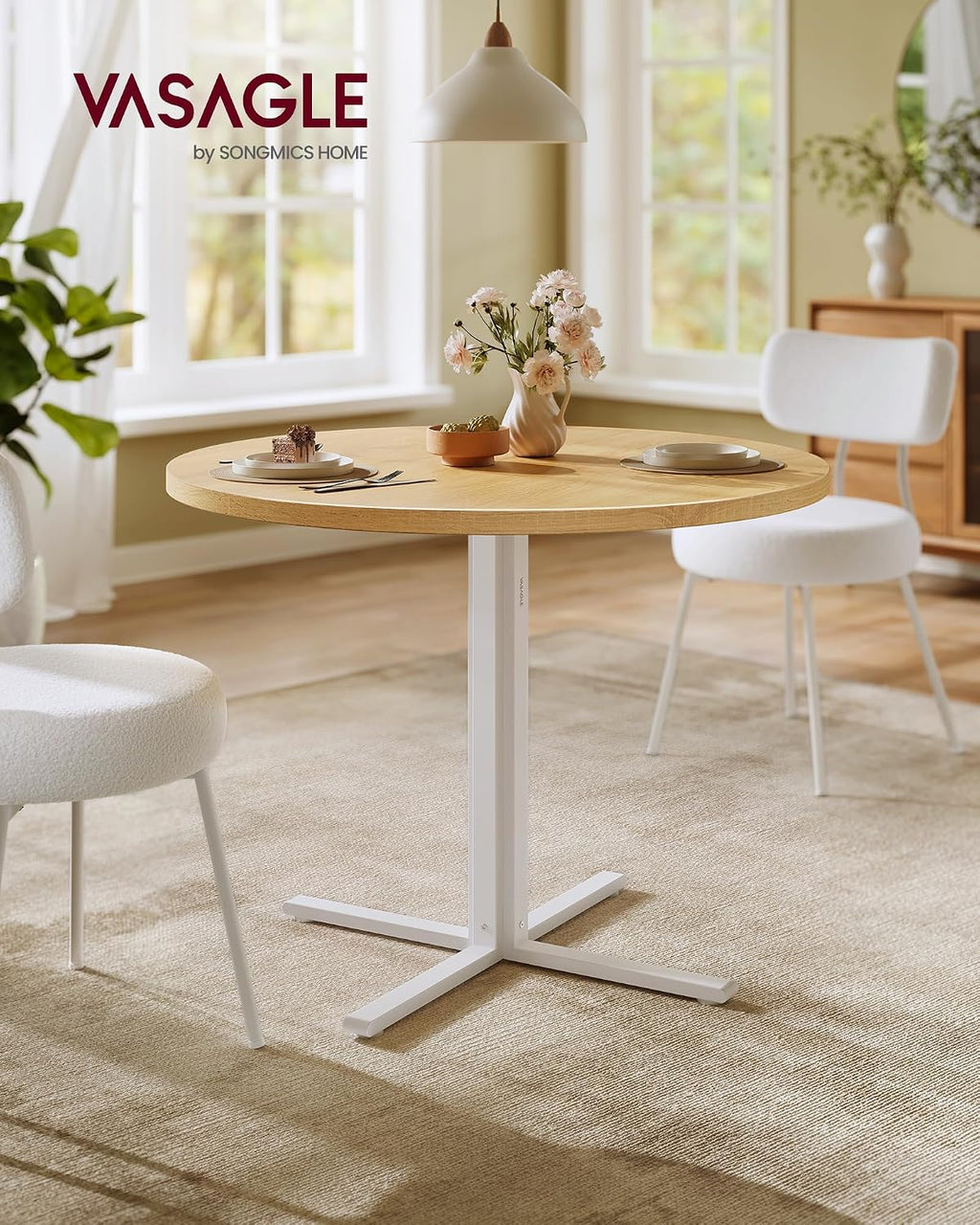 VASAGLE Dining Table, Small Round Kitchen Table for 4 People, 31.5 x 29.4 Inches, for Dining Room, Living Room, Farmhouse, Water-Resistant, Oka Beige UKDT082Y02