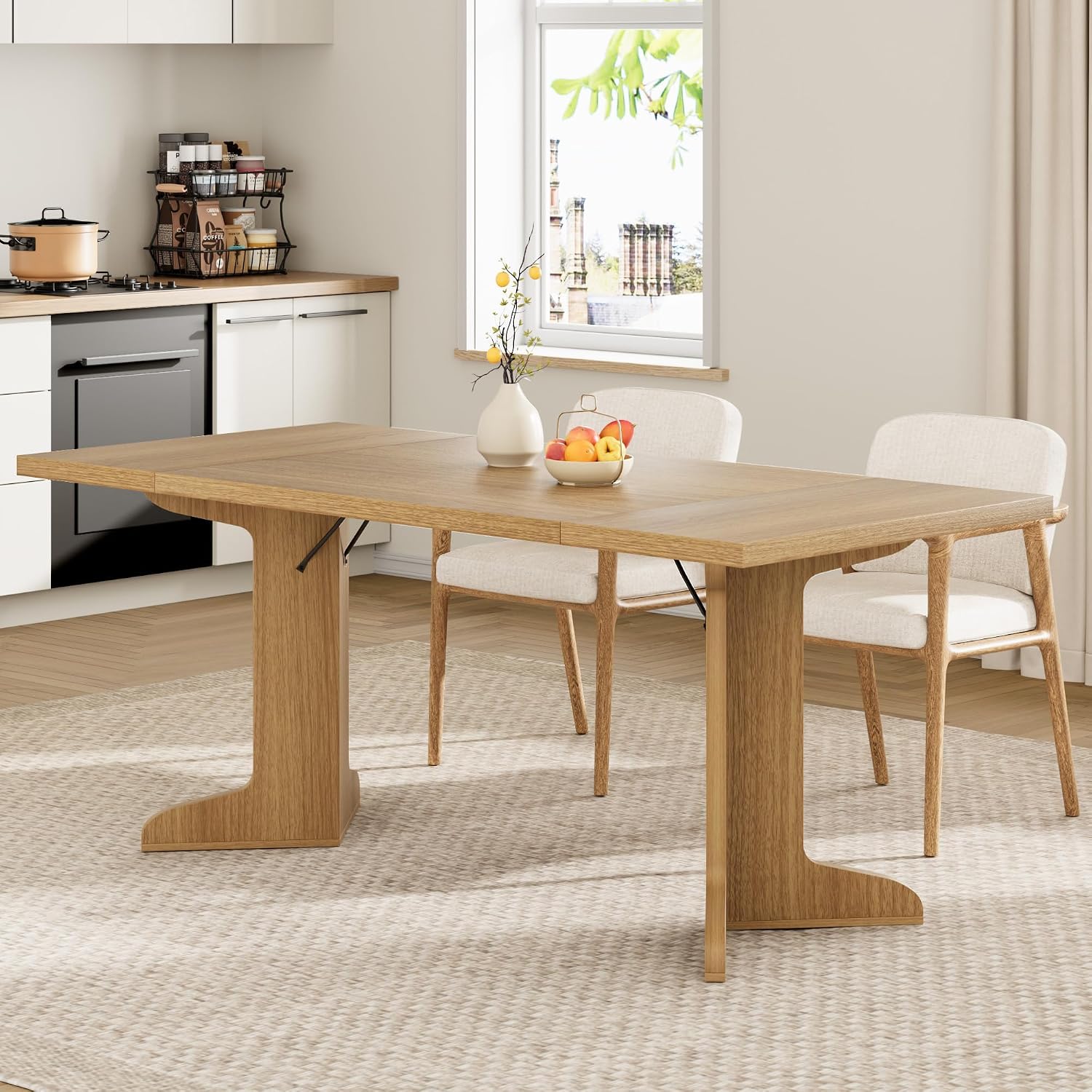 Garvee 71' Large Dining Table for 6 to 8 People, Modern Dinner Table with Unique Wooden Legs, Rectangle Dining Table for Kitchen, Dining Room & Living Room, Oak