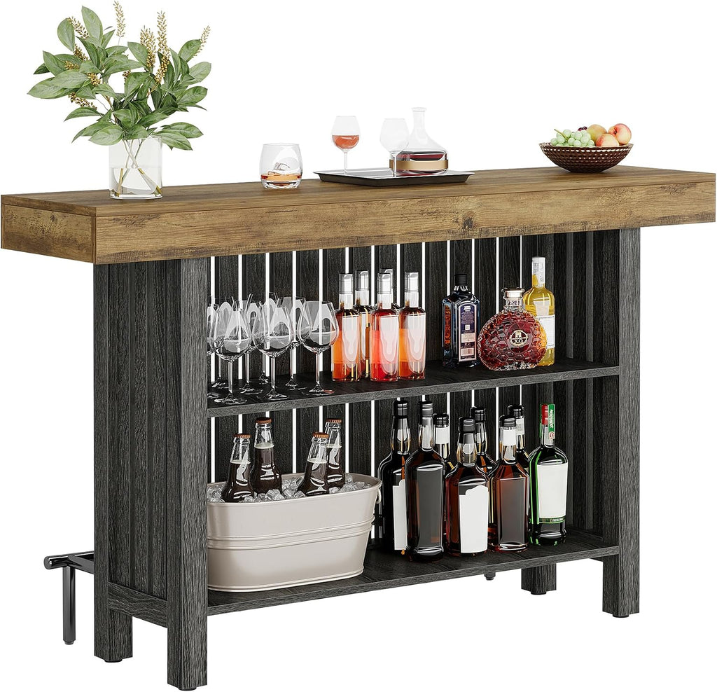 Tribesigns Bar Table with Storage Shelf, 63-Inch Large Mini Pub Table with Footrest, 2-Tier Modern Coffee Bar Cabinet Counter Height Table for Home Kitchen, Bistro, Dining Room, Living Room