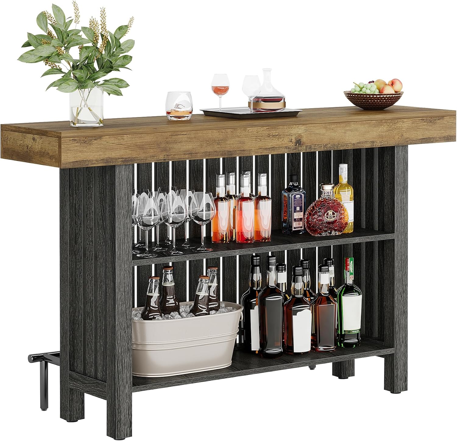 Tribesigns Bar Table with Storage Shelf, 63-Inch Large Mini Pub Table with Footrest, 2-Tier Modern Coffee Bar Cabinet Counter Height Table for Home Kitchen, Bistro, Dining Room, Living Room