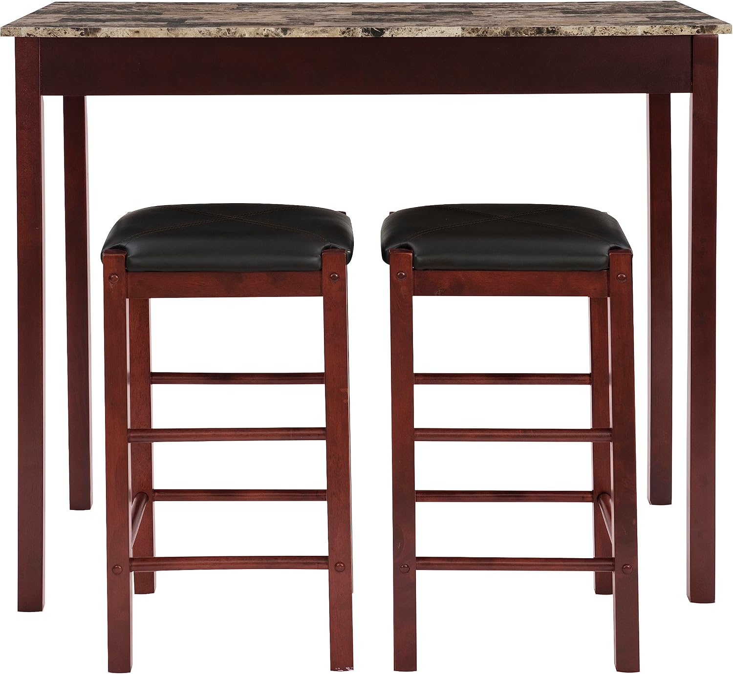Linon Brown 3-Piece Table Faux Marble Tavern Set, 42' w x 22.25' d x 36' h