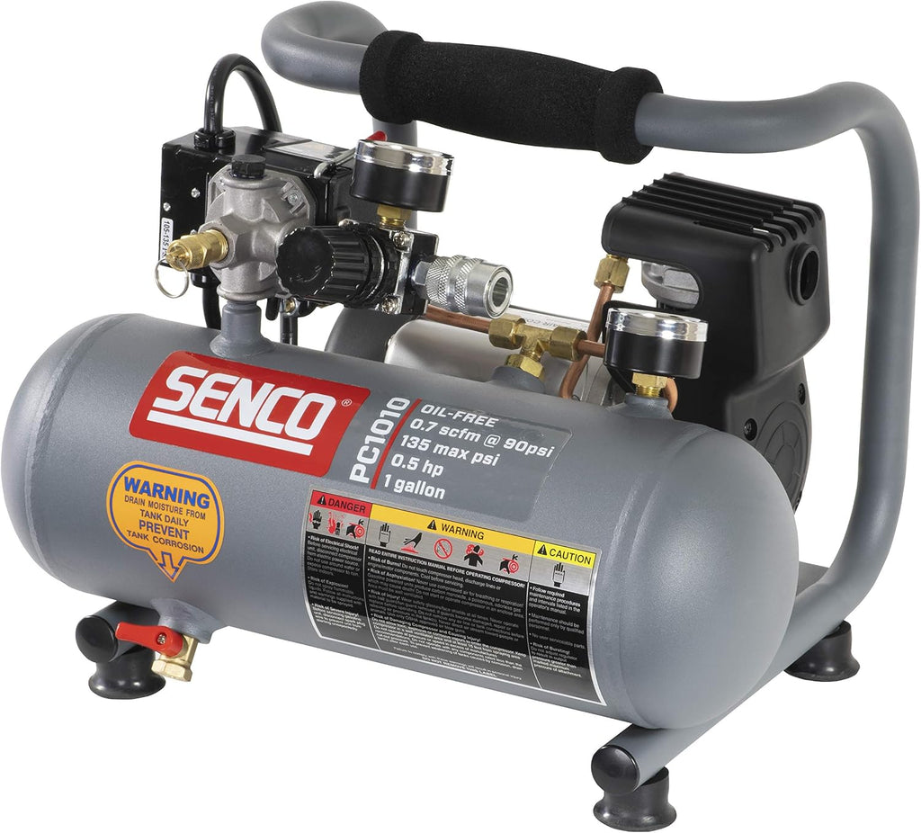 SENCO PC1010 1/2-Horsepower 1-Gallon Finish and Trim Hot Dog Air Compressor Portable Tire Inflator For Car