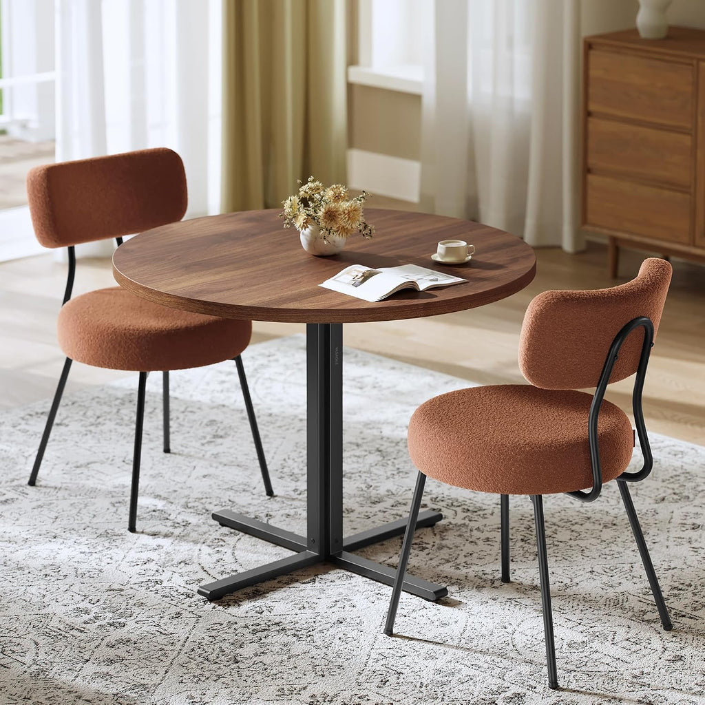 VASAGLE Dining Table Set, Round Dining Table with 2 Upholstered Kitchen Chairs, for Small Spaces, Kitchen, Living Room, Steel Frame, Modern Style, Somber Walnut and Coffee Brown UZH2507010