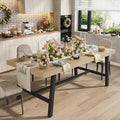 70' Large Dining Table for 6-8 People, Rustic Industrial Farmhouse Kitchen Table, Rectangle Wooden Dining Room Table with Heavy-Duty Metal Frame, Stable & Waterproof for Home, Kitchen, Dining Room
